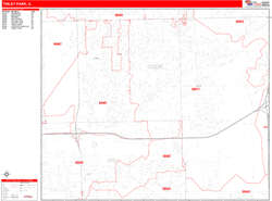 Tinley Park Wall Map Zip Code Red Line Style 2024